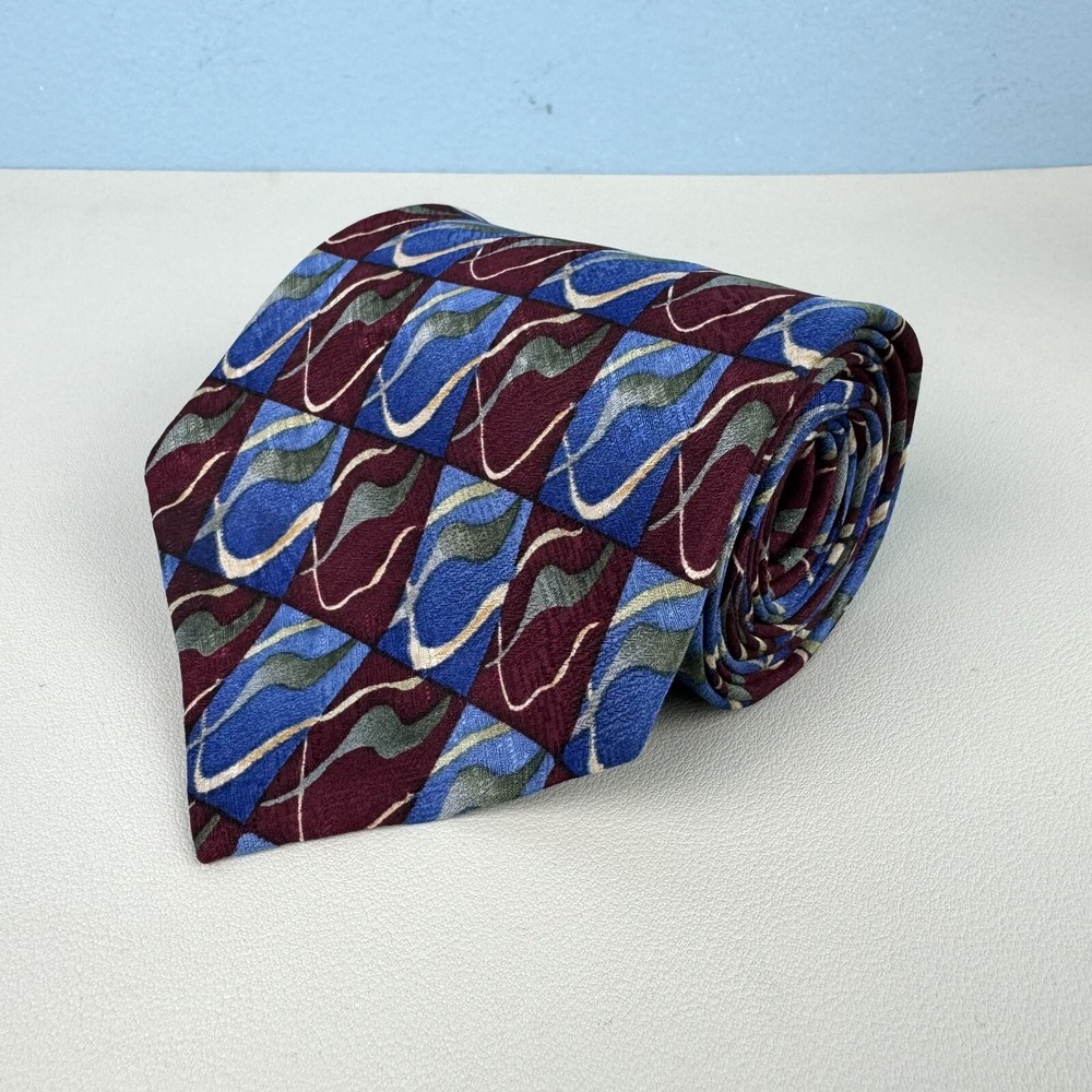 J. Garcia Mens 4" Necktie Multicolor Geometric Abstract Silk Tie